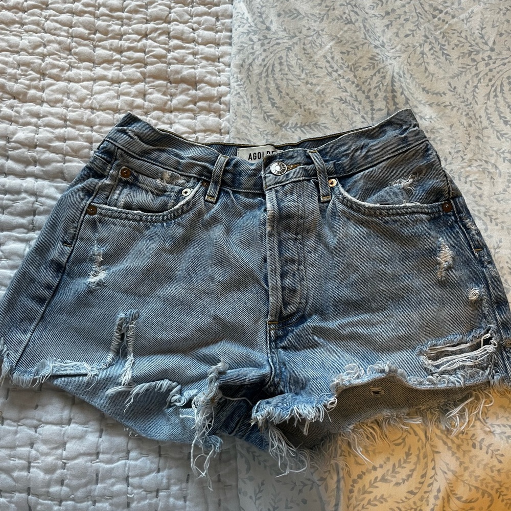 Agolde Women's Ripped Jean Shorts - Light Blue